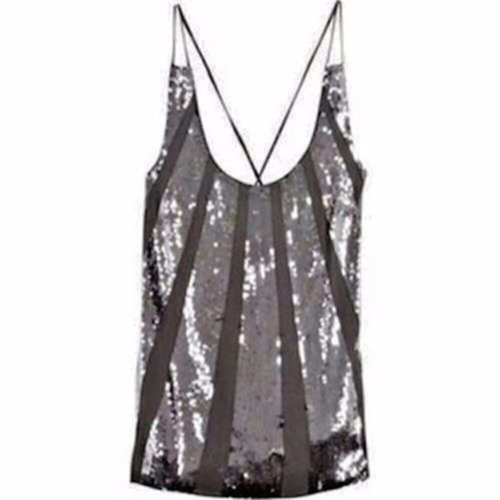 Juicy Couture Sequin Black 100% Silk Halter Neck Top Women Sz O - Vintage Y2k